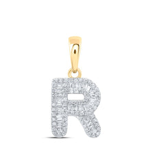 Load image into Gallery viewer, Radiant Gold Diamond Initial Pendant | 10kt Yellow Gold Womens Baguette Diamond R Initial Letter Pendant 1/3 Cttw | Splendid Jewellery product  Top View from Splendid Jewellery