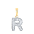 Radiant Gold Diamond Initial Pendant | 10kt Yellow Gold Womens Baguette Diamond R Initial Letter Pendant 1/3 Cttw | Splendid Jewellery product  Top View from Splendid Jewellery