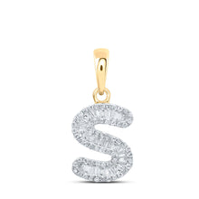 Load image into Gallery viewer, 10kt Yellow Gold Baguette Diamond Initial Pendant product  Top View from Splendid Jewellery