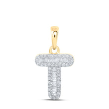 Load image into Gallery viewer, 10kt Yellow Gold Baguette Diamond T Initial Pendant: A Dazzling Expression of Elegance product  Top View from Splendid Jewellery