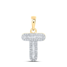 10kt Yellow Gold Baguette Diamond T Initial Pendant: A Dazzling Expression of Elegance product  Top View from Splendid Jewellery