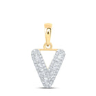 10kt Yellow Gold Baguette Diamond V Initial Pendant - A Sparkling Symbol of Elegance and Personal Style product  Top View from Splendid Jewellery