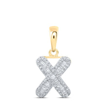 Load image into Gallery viewer, 10kt Yellow Gold Baguette Diamond X Initial Pendant - Personalized Elegance at Its Finest product  Top View from Splendid Jewellery