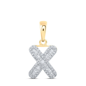 Diamond Initial & Letter Pendant | 10kt Yellow Gold Womens Baguette Diamond X Initial Letter Pendant 1/3 Cttw | Splendid Jewellery GND