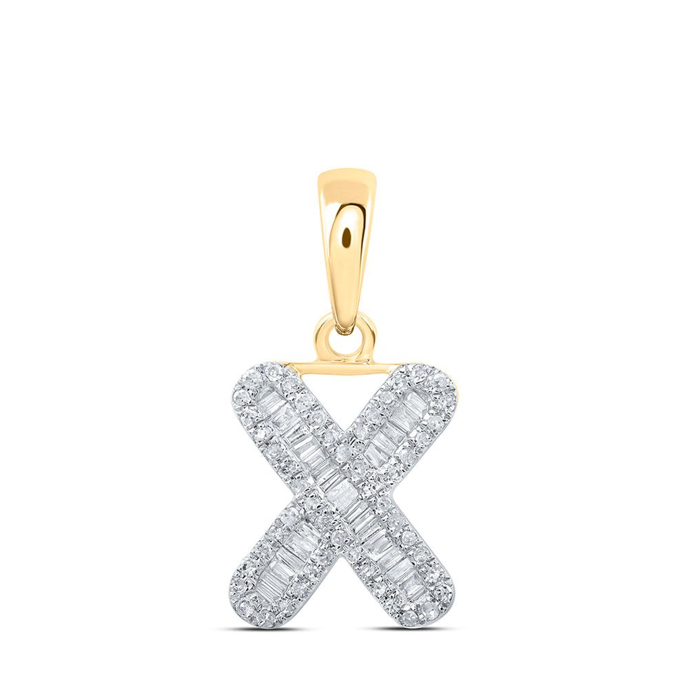 Diamond Initial & Letter Pendant | 10kt Yellow Gold Womens Baguette Diamond X Initial Letter Pendant 1/3 Cttw | Splendid Jewellery GND