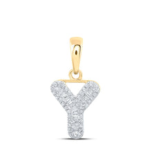 Load image into Gallery viewer, 10kt Yellow Gold Baguette Diamond Initial Pendant - Personalized Elegance product  Top View from Splendid Jewellery