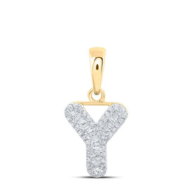 10kt Yellow Gold Baguette Diamond Initial Pendant - Personalized Elegance product  Top View from Splendid Jewellery