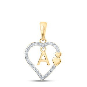 Diamond Initial & Letter Pendant | 10kt Yellow Gold Womens Round Diamond A Heart Letter Pendant 1/10 Cttw | Splendid Jewellery GND