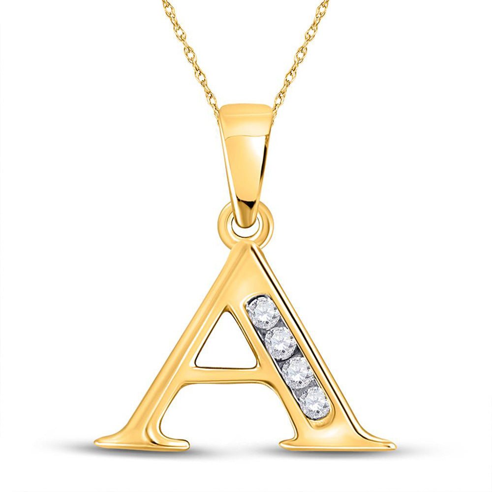 Diamond Initial & Letter Pendant | 10kt Yellow Gold Womens Round Diamond A Initial Letter Pendant 1/20 Cttw | Splendid Jewellery GND