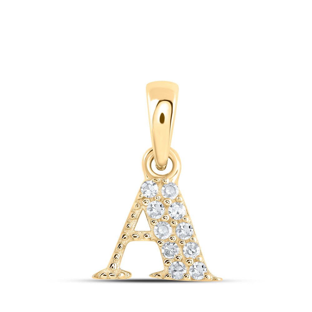 Diamond Initial & Letter Pendant | 10kt Yellow Gold Womens Round Diamond A Initial Letter Pendant 1/20 Cttw | Splendid Jewellery GND