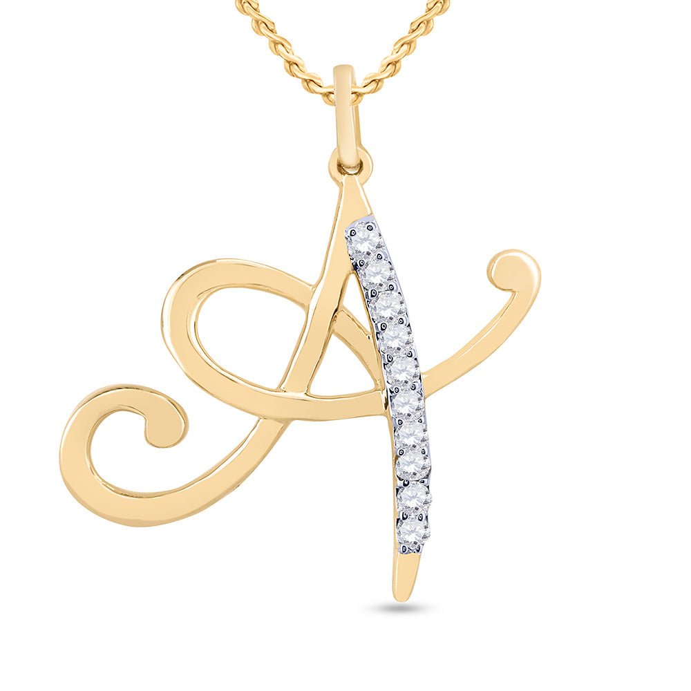 Diamond Initial & Letter Pendant | 10kt Yellow Gold Womens Round Diamond A Letter Pendant 1/8 Cttw | Splendid Jewellery GND