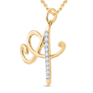 Diamond Initial & Letter Pendant | 10kt Yellow Gold Womens Round Diamond A Letter Pendant 1/8 Cttw | Splendid Jewellery GND