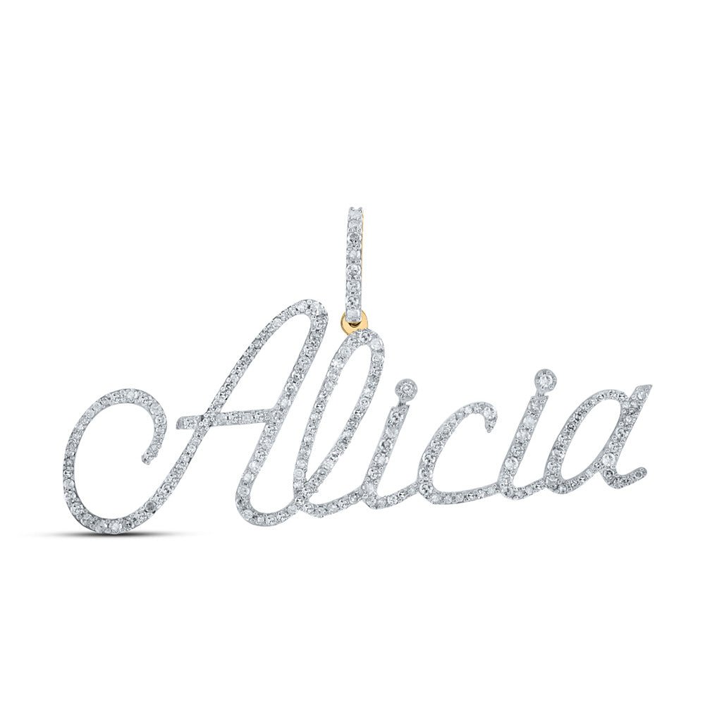 Diamond Initial & Letter Pendant | 10kt Yellow Gold Womens Round Diamond ALICIA Name Pendant 7/8 Cttw | Splendid Jewellery GND