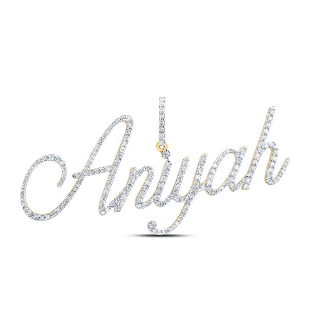 Diamond Initial & Letter Pendant | 10kt Yellow Gold Womens Round Diamond ANIYAH Name Pendant 7/8 Cttw | Splendid Jewellery GND