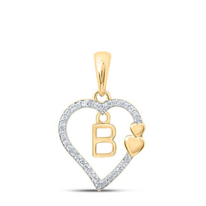 Diamond Initial & Letter Pendant | 10kt Yellow Gold Womens Round Diamond B Heart Letter Pendant 1/10 Cttw | Splendid Jewellery GND