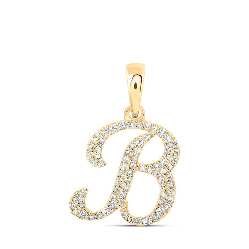 Diamond Initial & Letter Pendant | 10kt Yellow Gold Womens Round Diamond B Initial Letter Pendant 1/5 Cttw | Splendid Jewellery GND