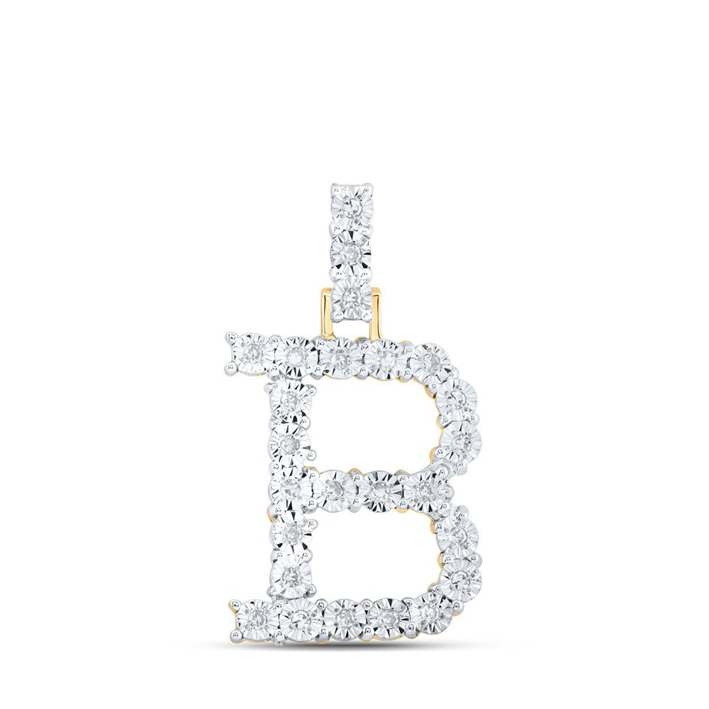 Diamond Initial & Letter Pendant | 10kt Yellow Gold Womens Round Diamond B Initial Letter Pendant 1/8 Cttw | Splendid Jewellery GND