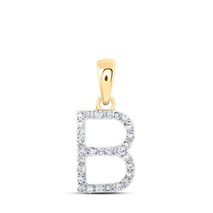 Diamond Initial & Letter Pendant | 10kt Yellow Gold Womens Round Diamond B Initial Letter Pendant 1/8 Cttw | Splendid Jewellery GND