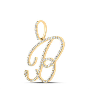 Diamond Initial & Letter Pendant | 10kt Yellow Gold Womens Round Diamond B Initial Letter Pendant 3/4 Cttw | Splendid Jewellery GND