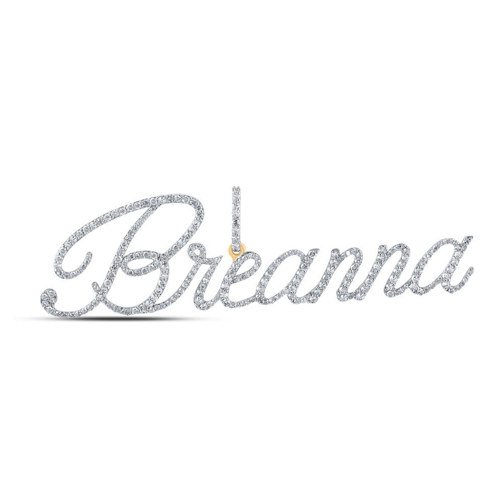 Diamond Initial & Letter Pendant | 10kt Yellow Gold Womens Round Diamond BREANNA Name Pendant 1-1/5 Cttw | Splendid Jewellery GND