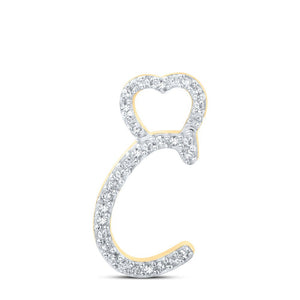 Diamond Initial & Letter Pendant | 10kt Yellow Gold Womens Round Diamond C Heart Letter Pendant 1/10 Cttw | Splendid Jewellery GND