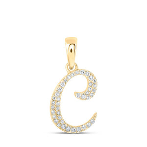 Diamond Initial & Letter Pendant | 10kt Yellow Gold Womens Round Diamond C Initial Letter Pendant 1/10 Cttw | Splendid Jewellery GND