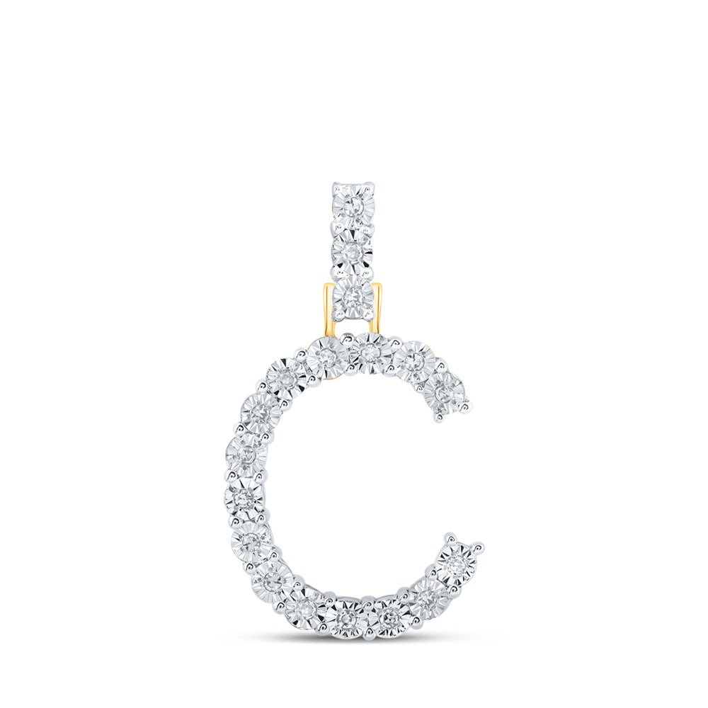 Diamond Initial & Letter Pendant | 10kt Yellow Gold Womens Round Diamond C Initial Letter Pendant 1/10 Cttw | Splendid Jewellery GND