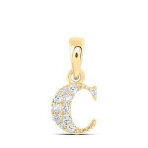 Diamond Initial & Letter Pendant | 10kt Yellow Gold Womens Round Diamond C Initial Letter Pendant 1/20 Cttw | Splendid Jewellery GND