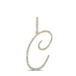 Diamond Initial & Letter Pendant | 10kt Yellow Gold Womens Round Diamond C Initial Letter Pendant 3/8 Cttw | Splendid Jewellery GND