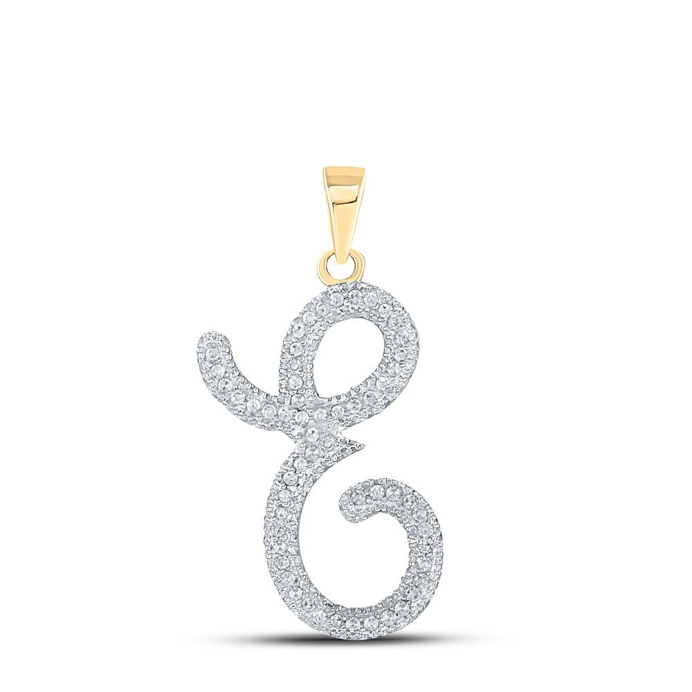 Diamond Initial & Letter Pendant | 10kt Yellow Gold Womens Round Diamond Cursive E Letter Pendant 1/6 Cttw | Splendid Jewellery GND