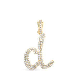 Diamond Initial & Letter Pendant | 10kt Yellow Gold Womens Round Diamond D Cursive Initial Letter Pendant 1/2 Cttw | Splendid Jewellery GND