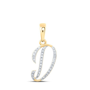 Diamond Initial & Letter Pendant | 10kt Yellow Gold Womens Round Diamond D Initial Letter Pendant 1/10 Cttw | Splendid Jewellery GND