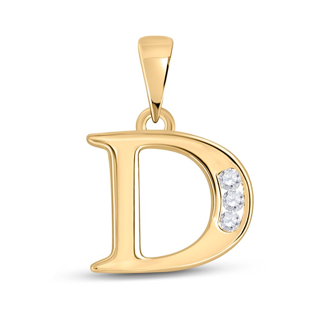 Diamond Initial & Letter Pendant | 10kt Yellow Gold Womens Round Diamond D Initial Letter Pendant 1/20 Cttw | Splendid Jewellery GND