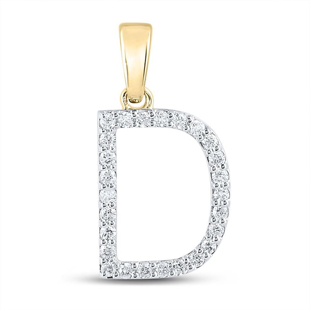 Diamond Initial & Letter Pendant | 10kt Yellow Gold Womens Round Diamond D Initial Letter Pendant 1/4 Cttw | Splendid Jewellery GND