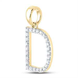 Diamond Initial & Letter Pendant | 10kt Yellow Gold Womens Round Diamond D Initial Letter Pendant 1/4 Cttw | Splendid Jewellery GND