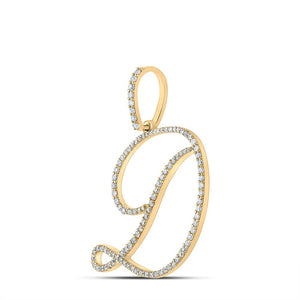 Diamond Initial & Letter Pendant | 10kt Yellow Gold Womens Round Diamond D Initial Letter Pendant 5/8 Cttw | Splendid Jewellery GND