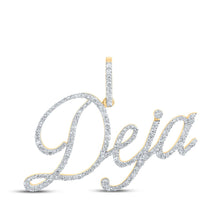 Load image into Gallery viewer, Personalized Diamond Initial &amp; Letter Pendant in 10kt Yellow Gold - A Radiant Reflection of Elegance and Sophistication Top view from the 10Kt Yellow Gold Mens Round Diamond Deja Name Charm Pendant 3 4 Cttwpin232698 collection by Splendid Jewellery