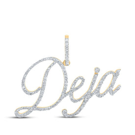 Personalized Diamond Initial & Letter Pendant in 10kt Yellow Gold - A Radiant Reflection of Elegance and Sophistication Top view from the 10Kt Yellow Gold Mens Round Diamond Deja Name Charm Pendant 3 4 Cttwpin232698 collection by Splendid Jewellery