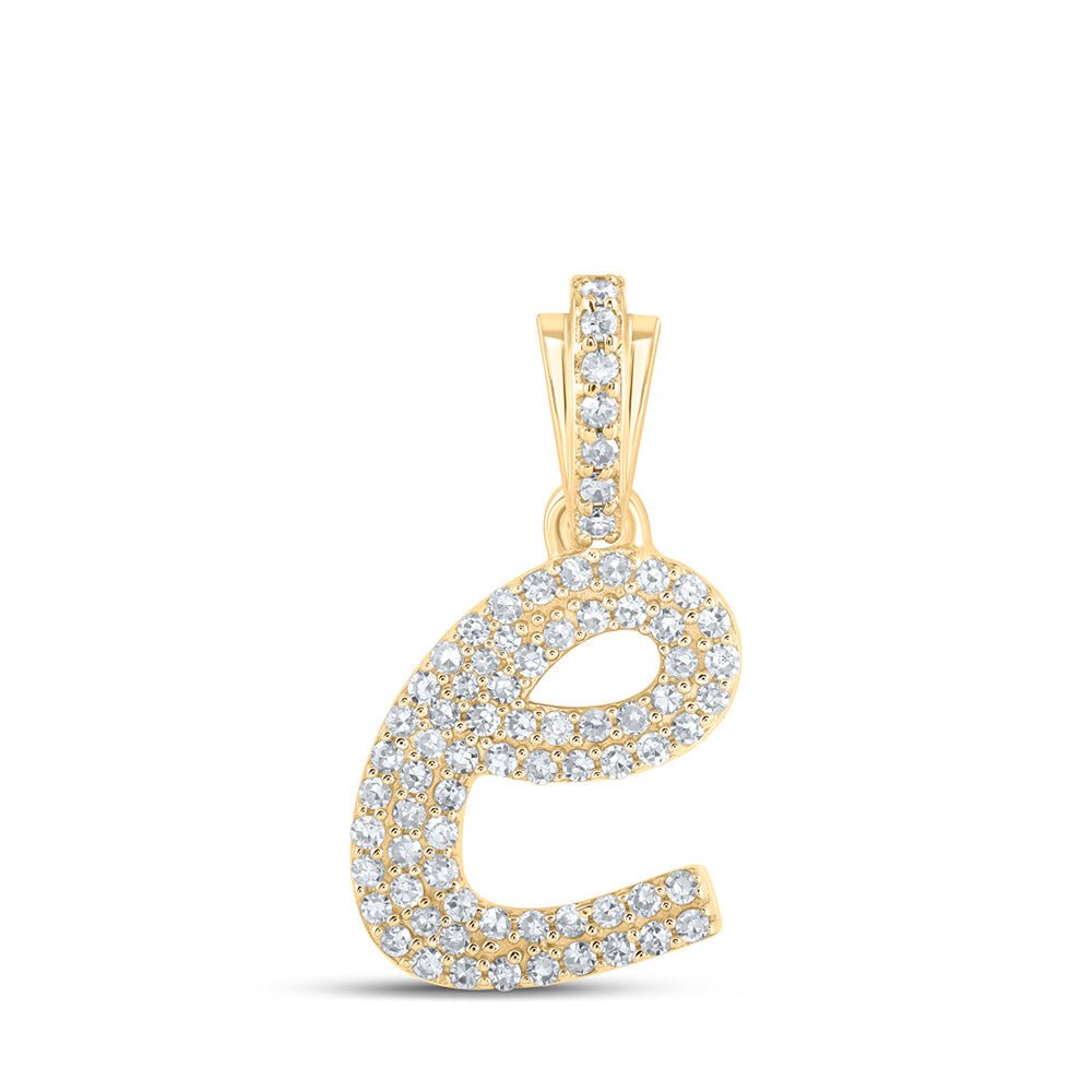 Diamond Initial & Letter Pendant | 10kt Yellow Gold Womens Round Diamond E Cursive Initial Letter Pendant 1/3 Cttw | Splendid Jewellery GND