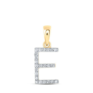 Diamond Initial & Letter Pendant | 10kt Yellow Gold Womens Round Diamond E Initial Letter Pendant 1/10 Cttw | Splendid Jewellery GND