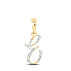 Diamond Initial & Letter Pendant | 10kt Yellow Gold Womens Round Diamond E Initial Letter Pendant 1/12 Cttw | Splendid Jewellery GND