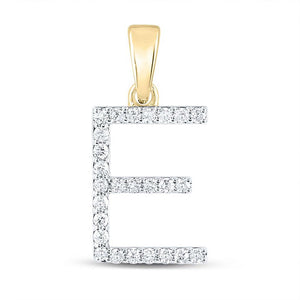 Diamond Initial & Letter Pendant | 10kt Yellow Gold Womens Round Diamond E Initial Letter Pendant 1/5 Cttw | Splendid Jewellery GND