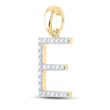 Load image into Gallery viewer, Elegant Engraved Initial Pendant | 10kt Yellow Gold Womens Round Diamond E Initial Pendant 1/5 Cttw | Splendid Jewellery product Side View from Splendid Jewellery