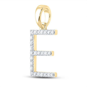 Diamond Initial & Letter Pendant | 10kt Yellow Gold Womens Round Diamond E Initial Letter Pendant 1/5 Cttw | Splendid Jewellery GND