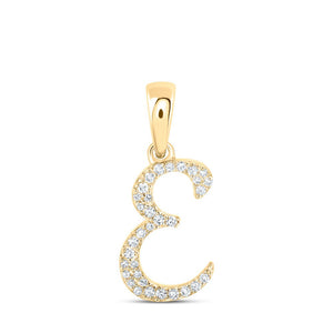 Diamond Initial & Letter Pendant | 10kt Yellow Gold Womens Round Diamond E Initial Letter Pendant 1/8 Cttw | Splendid Jewellery GND