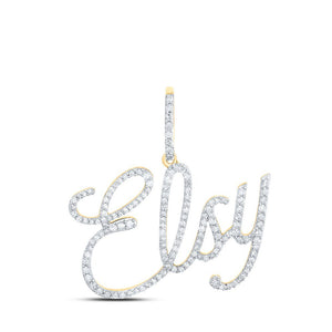 Diamond Initial & Letter Pendant | 10kt Yellow Gold Womens Round Diamond ELSY Name Pendant 3/4 Cttw | Splendid Jewellery GND