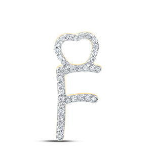 Diamond Initial & Letter Pendant | 10kt Yellow Gold Womens Round Diamond F Heart Letter Pendant 1/10 Cttw | Splendid Jewellery GND