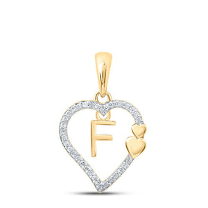 Diamond Initial & Letter Pendant | 10kt Yellow Gold Womens Round Diamond F Heart Letter Pendant 1/10 Cttw | Splendid Jewellery GND