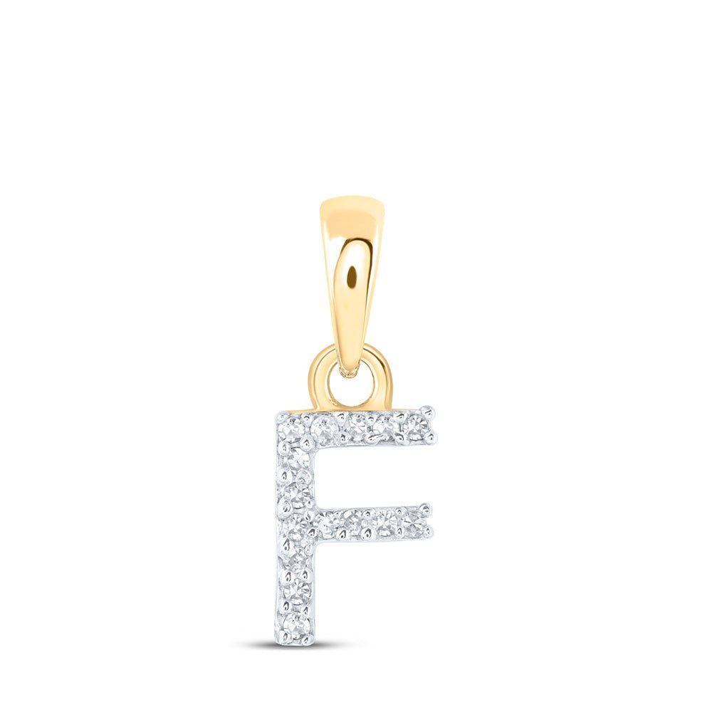 Diamond Initial & Letter Pendant | 10kt Yellow Gold Womens Round Diamond F Initial Letter Pendant .03 Cttw | Splendid Jewellery GND