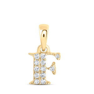 Diamond Initial & Letter Pendant | 10kt Yellow Gold Womens Round Diamond F Initial Letter Pendant 1/20 Cttw | Splendid Jewellery GND